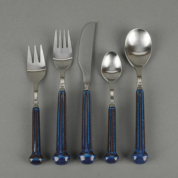 DENBY Regency Blue Ceramic Handle Stainless Steel Flatware 36 Pieces
