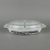 PYREX Barbed Wire Cinderella Oval Divided Serving Dish With Lid 1.5 QT