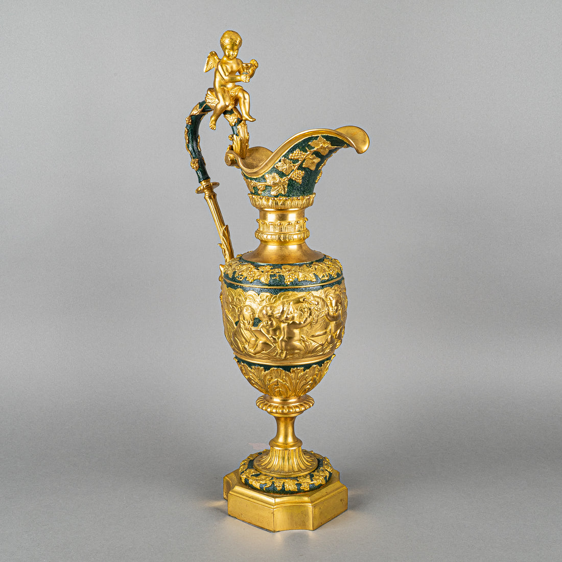 Renaissance Revival Painted & Gilt Bronze Ewers Set Of 2