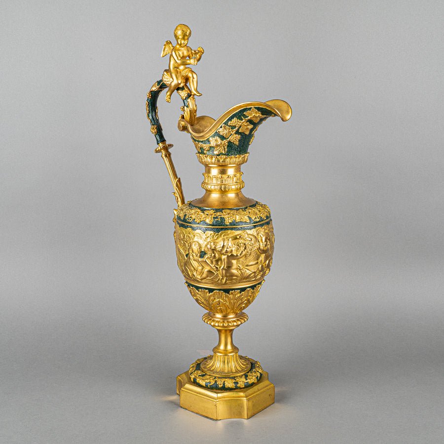 Renaissance Revival Painted & Gilt Bronze Ewers Set Of 2