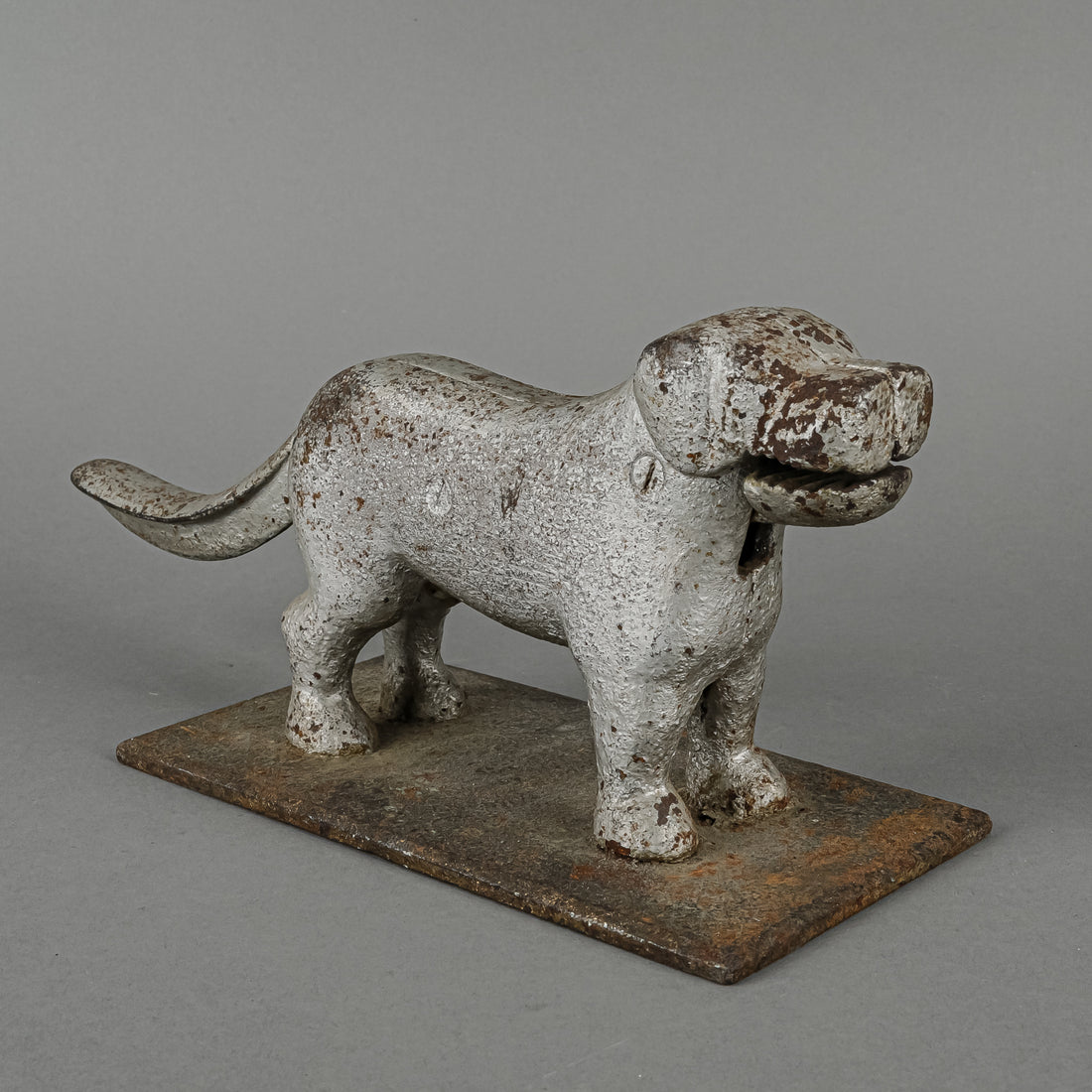 Vintage Cast Iron St. Bernard Dog Nutcracker On Plate Stand
