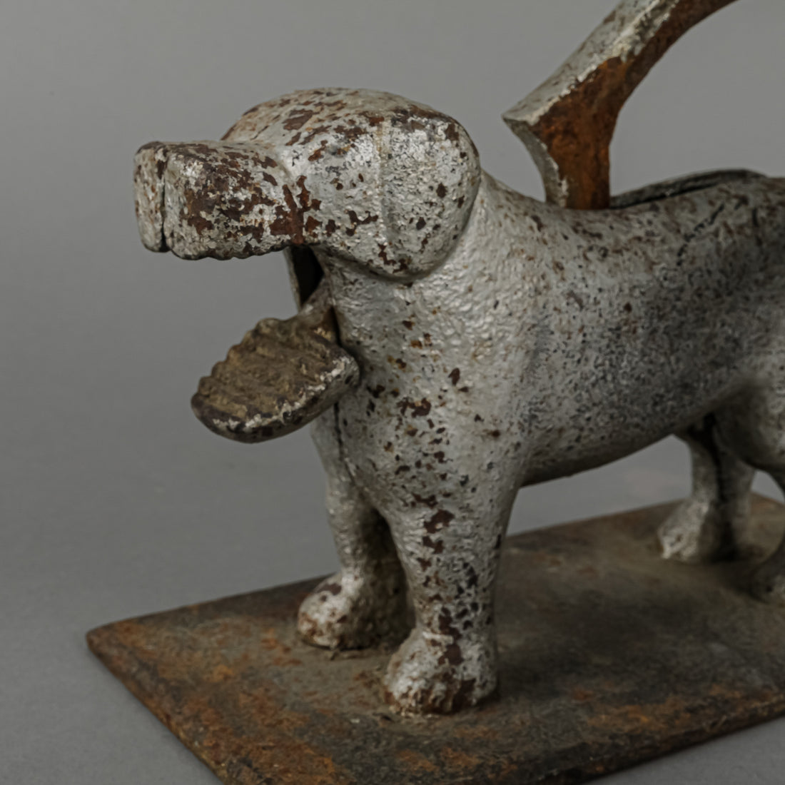 Vintage Cast Iron St. Bernard Dog Nutcracker On Plate Stand