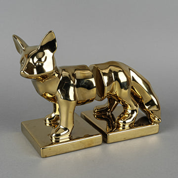 Gold Ceramic Fox Bookends 2 Pieces