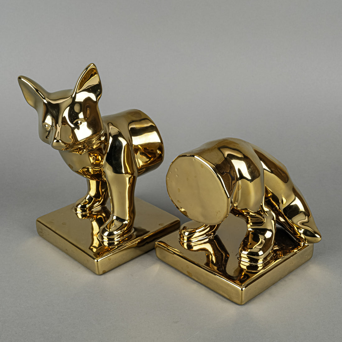 Gold Ceramic Fox Bookends 2 Pieces