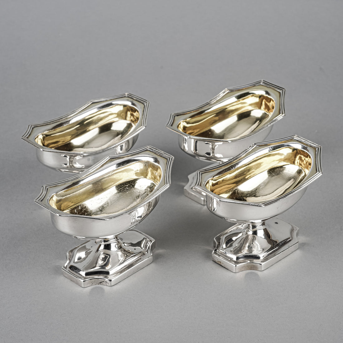 Wm ADBY II Sterling Footed Salt Cellars w/Gold Wash Set of 4
