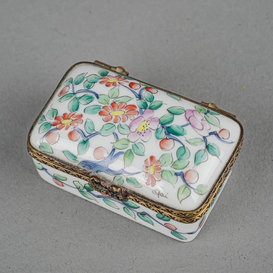 Limoges Hand Painted Floral Trinket/Pill Box