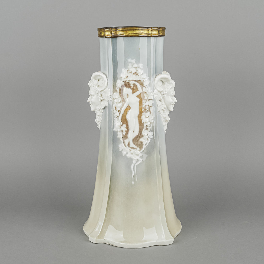 ALFORTVILLE Porcelain Vase             W/Gilt Metal Rim