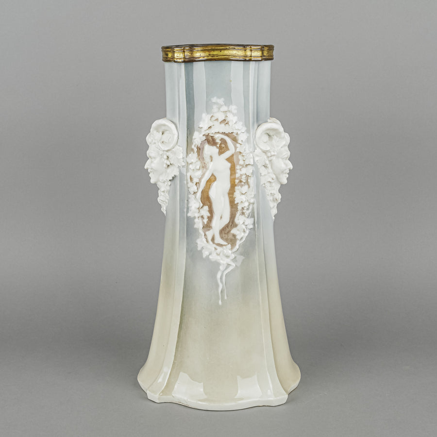 ALFORTVILLE Porcelain Vase             W/Gilt Metal Rim
