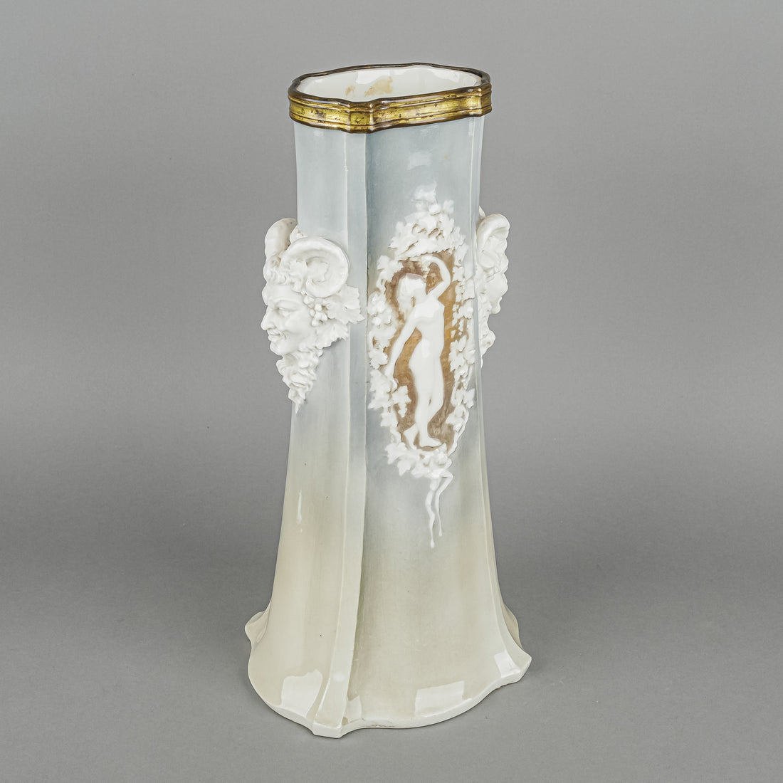 ALFORTVILLE Porcelain Vase             W/Gilt Metal Rim