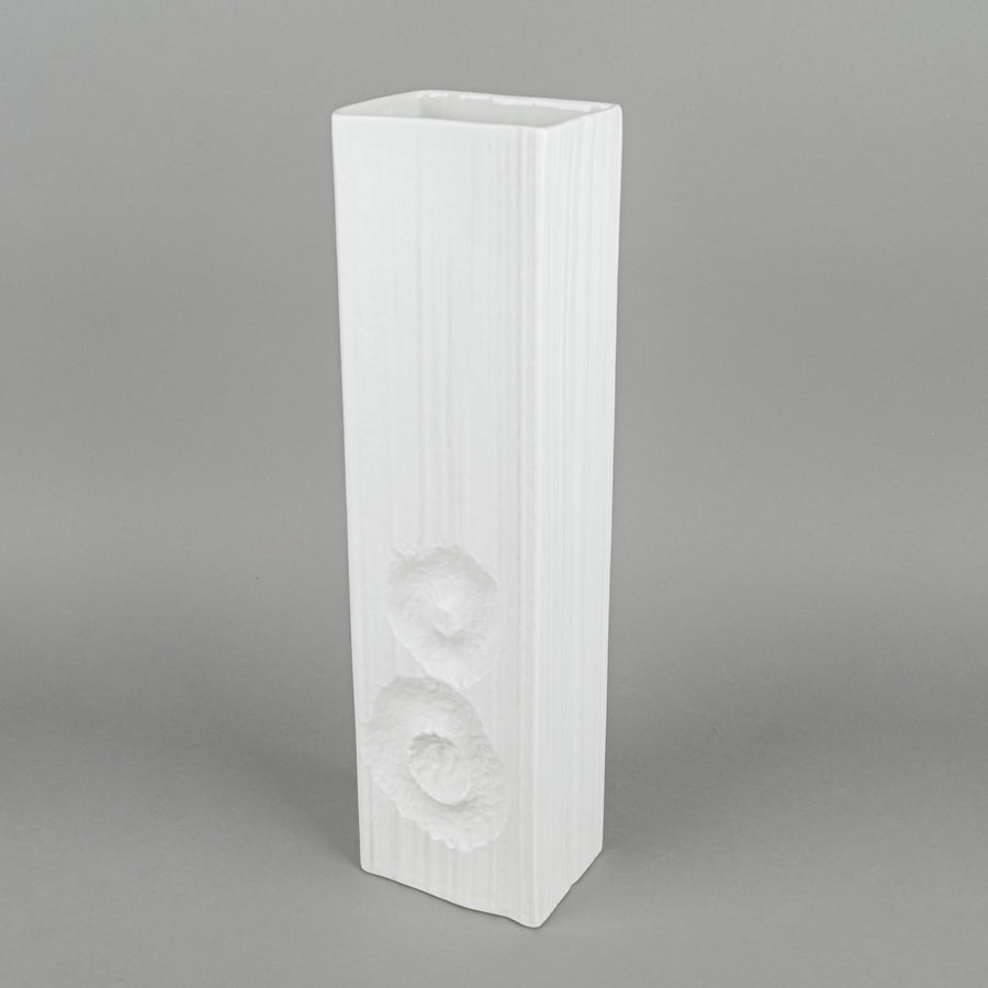 ROSENTHAL Martin Feyer White Op Art Vase Fossil Motif