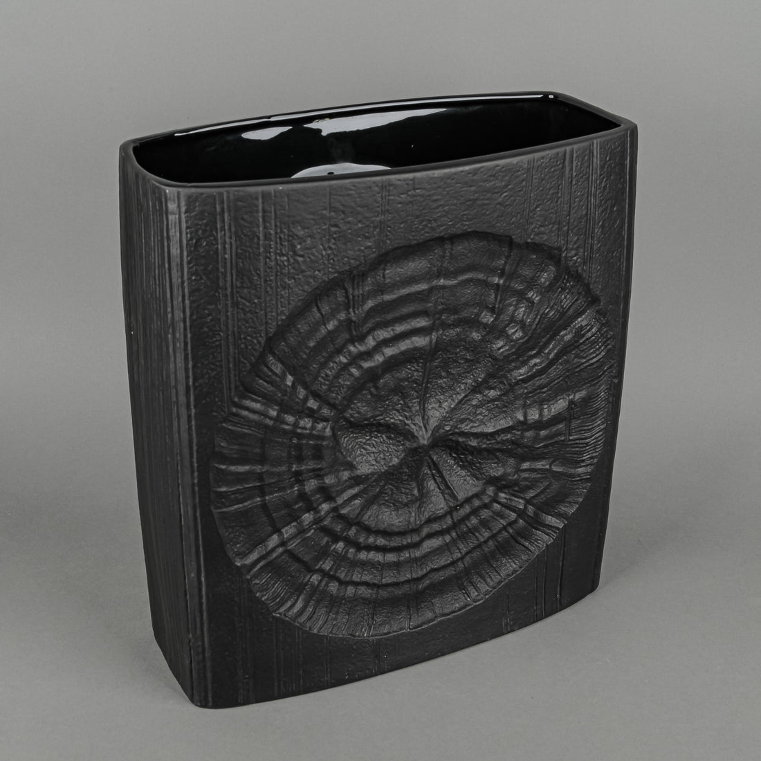 ROSENTHAL Martin Feyer Black Op Art Vase Fossil Motif