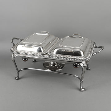 CAVENDISH PLATE Silverplate Double Chafing Dish With Stand And Burner