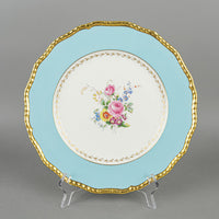 Royal Doulton V1967 Turquoise Rim Hand Painted Floral Dinner Plates Set Of 7
