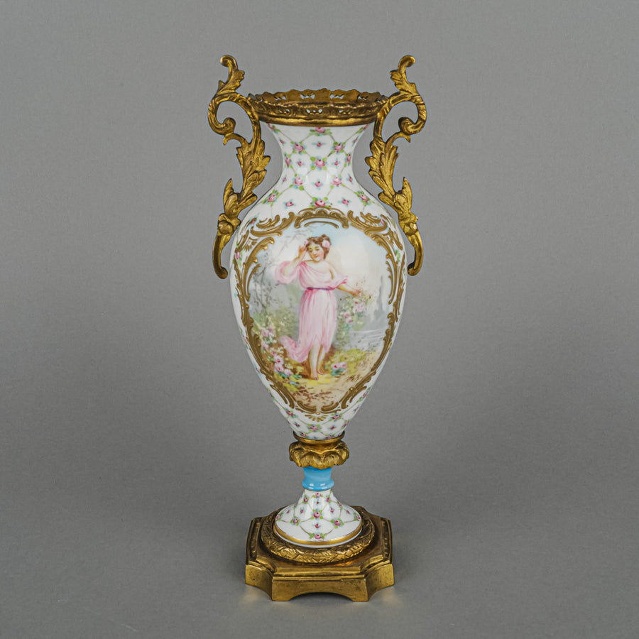 SEVRES Hand Painted Figure Vase With Gilt Mounts