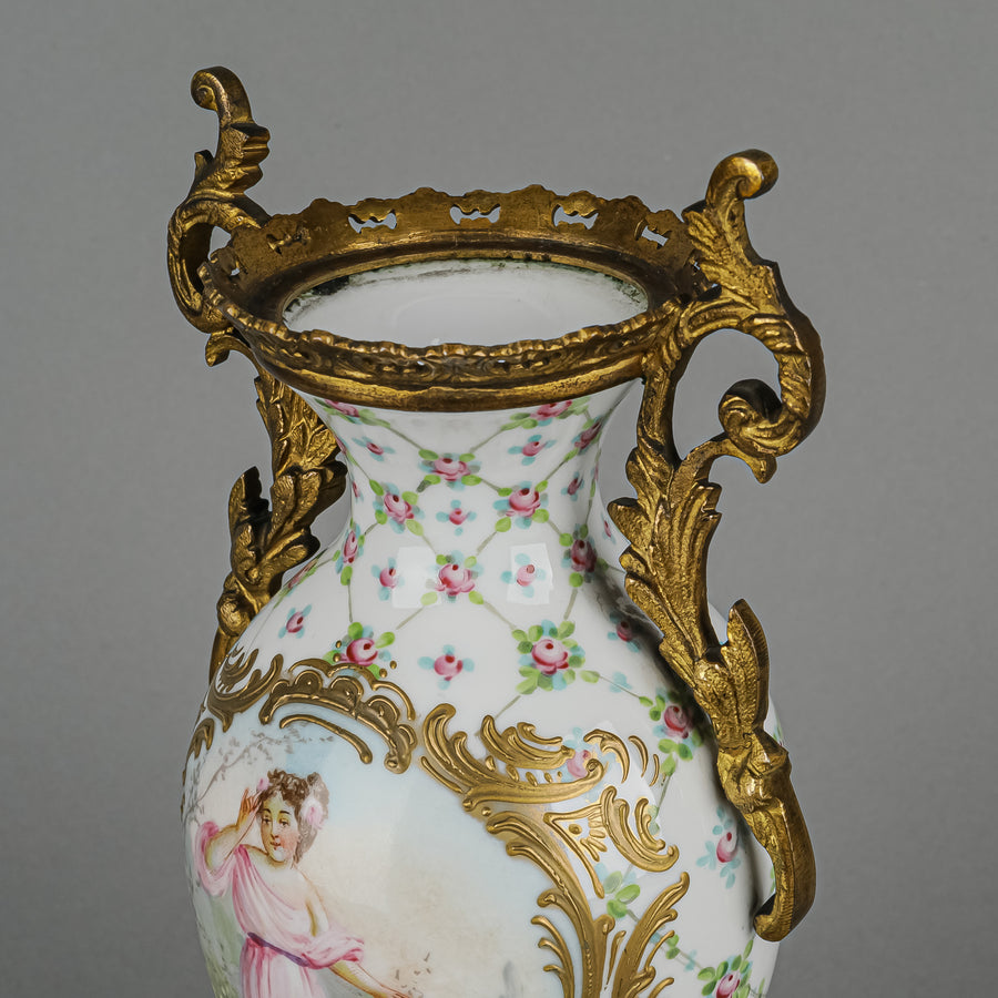 SEVRES Hand Painted Figure Vase With Gilt Mounts