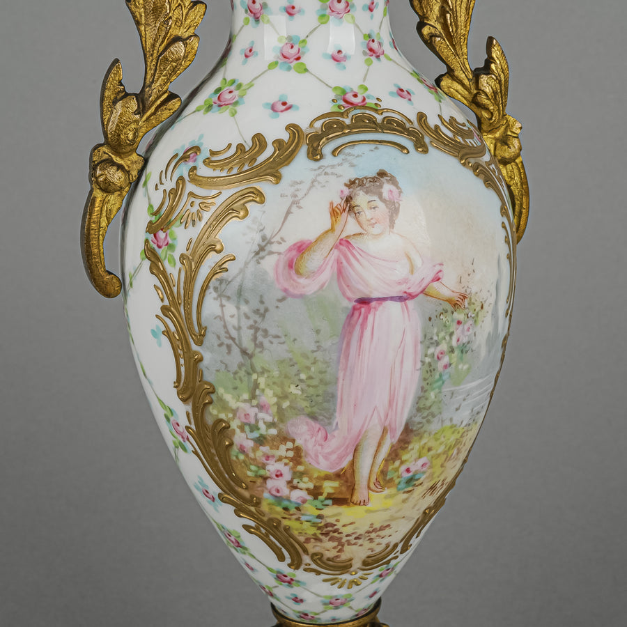 SEVRES Hand Painted Figure Vase With Gilt Mounts