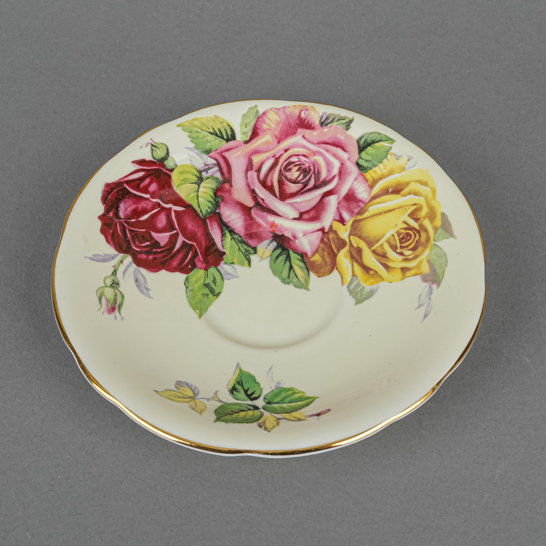 AYNSLEY Cup & Saucer 1100/5 Hand Painted Cabbage Roses, Cream Ground