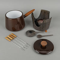 COPCO Enamel Fondue Pot w/Cast Iron Stand & Stainless Steel Forks (4)