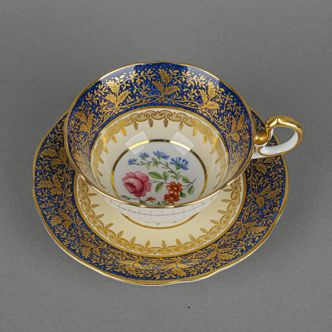 AYNSLEY 6841 Blue Band Hand Painted Floral 37 Pieces