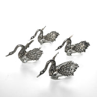 BIRKS Sterling & Crystal Swan Salt Cellars & Spoons Set of 4