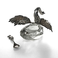 BIRKS Sterling & Crystal Swan Salt Cellars & Spoons Set of 4