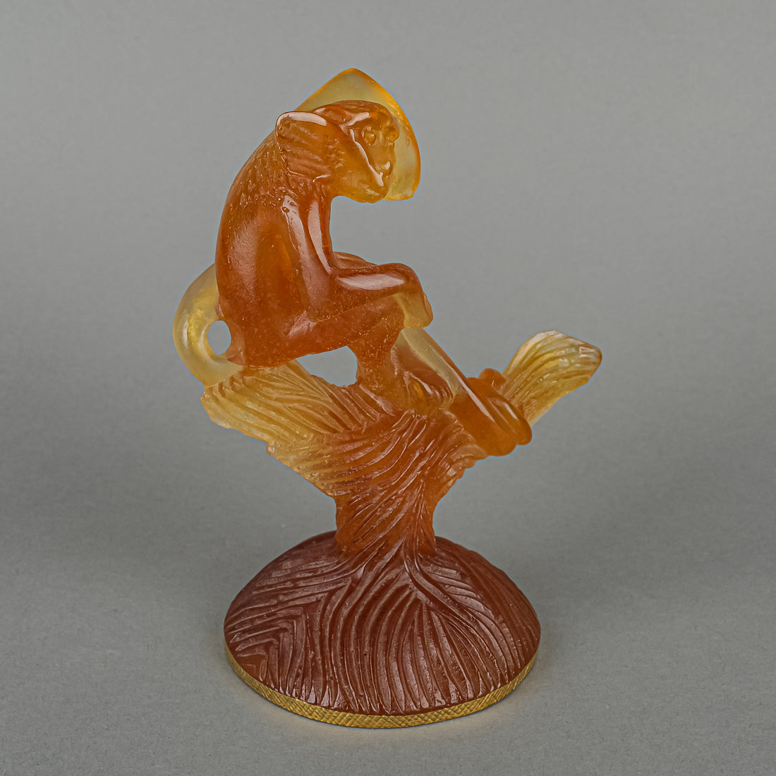 DAUM Art Glass Pate De Verre Amber Torque Monkey