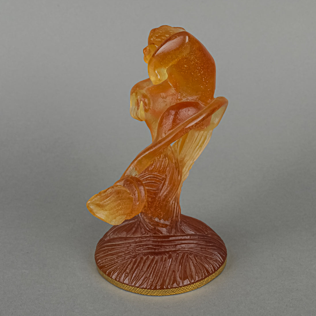 DAUM Art Glass Pate De Verre Amber Torque Monkey