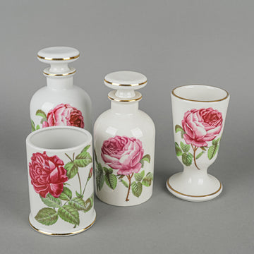 PORCELAINE DE FRANCE Rose Dresser/Vanity Set Of 4 With 6 Pieces