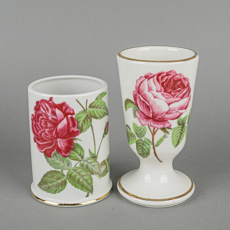 PORCELAINE DE FRANCE Rose Dresser/Vanity Set Of 4 With 6 Pieces