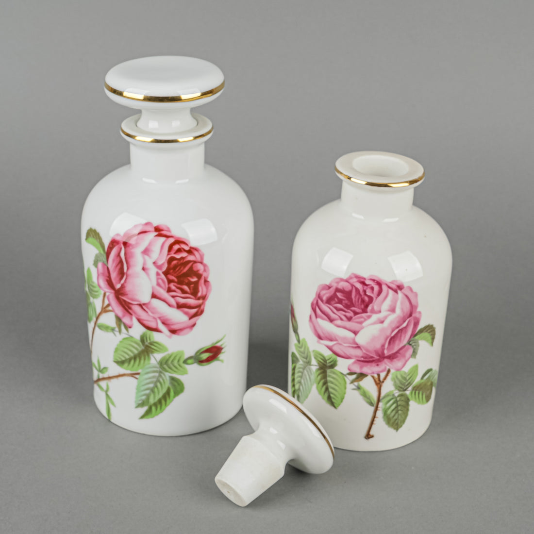 PORCELAINE DE FRANCE Rose Dresser/Vanity Set Of 4 With 6 Pieces