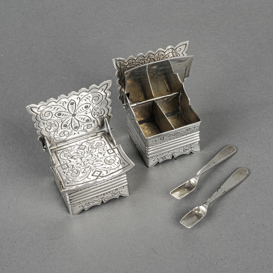 Russian St Petersburg 875 Silver Salt Cellars And Spoons 4 Pieces