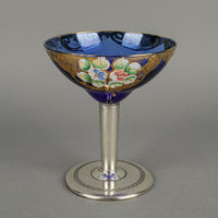 900 Silver Stemmed Crystal Hand Painted Enamel Coupe Champagne Glass