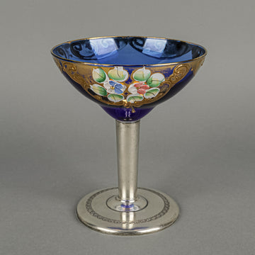 900 Silver Stemmed Crystal Hand Painted Enamel Coupe Champagne Glass