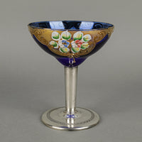 900 Silver Stemmed Crystal Hand Painted Enamel Coupe Champagne Glass
