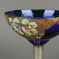 900 Silver Stemmed Crystal Hand Painted Enamel Coupe Champagne Glass
