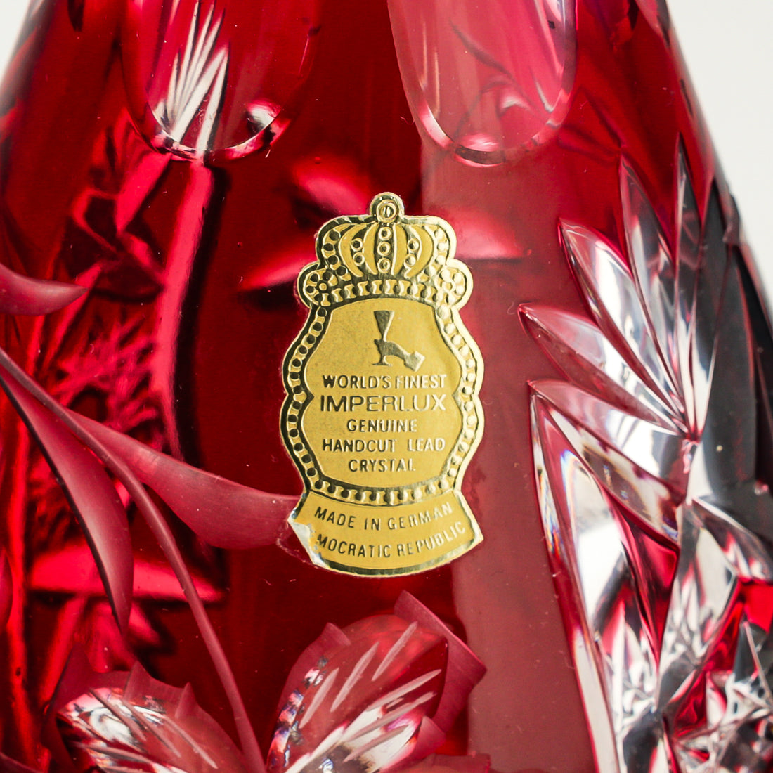 IMPERLUX Red Cased Cut To Clear Decanter And Stopper