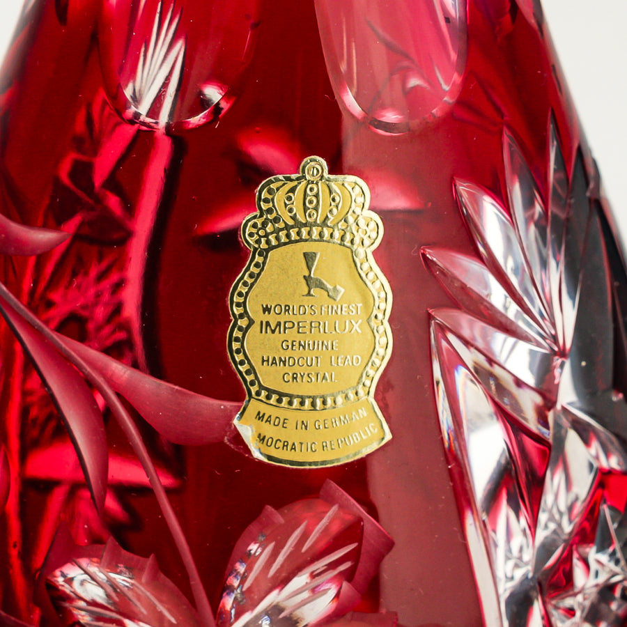 IMPERLUX Red Cased Cut To Clear Decanter And Stopper