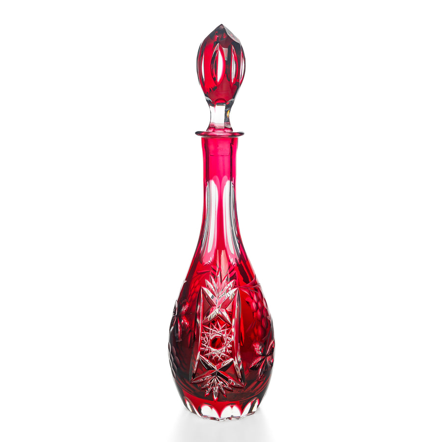 IMPERLUX Red Cased Cut To Clear Decanter And Stopper
