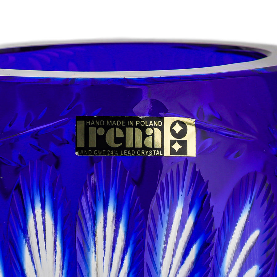 IRENA Poland Blue Cased Cut To Clear Peacock Footed Vase