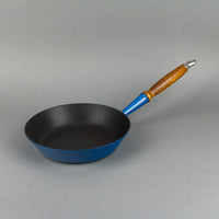 LE CREUSET Enamelled Cast Iron Skillet Blue with Wooden Handle