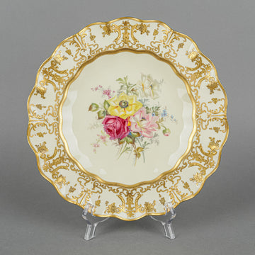 ROYAL CROWN DERBY 6539 Gold Encrusted Ruffle Plate  Hand Painted Floral