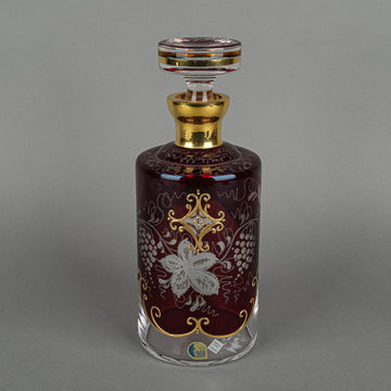 GLASS BOR Flash Red Cut To Clear Decanter & Stopper
