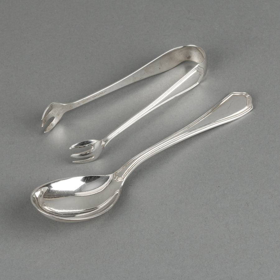 BIRKS Georgian Plain Sterling Silver Sugar Tongs & Sugar Spoon