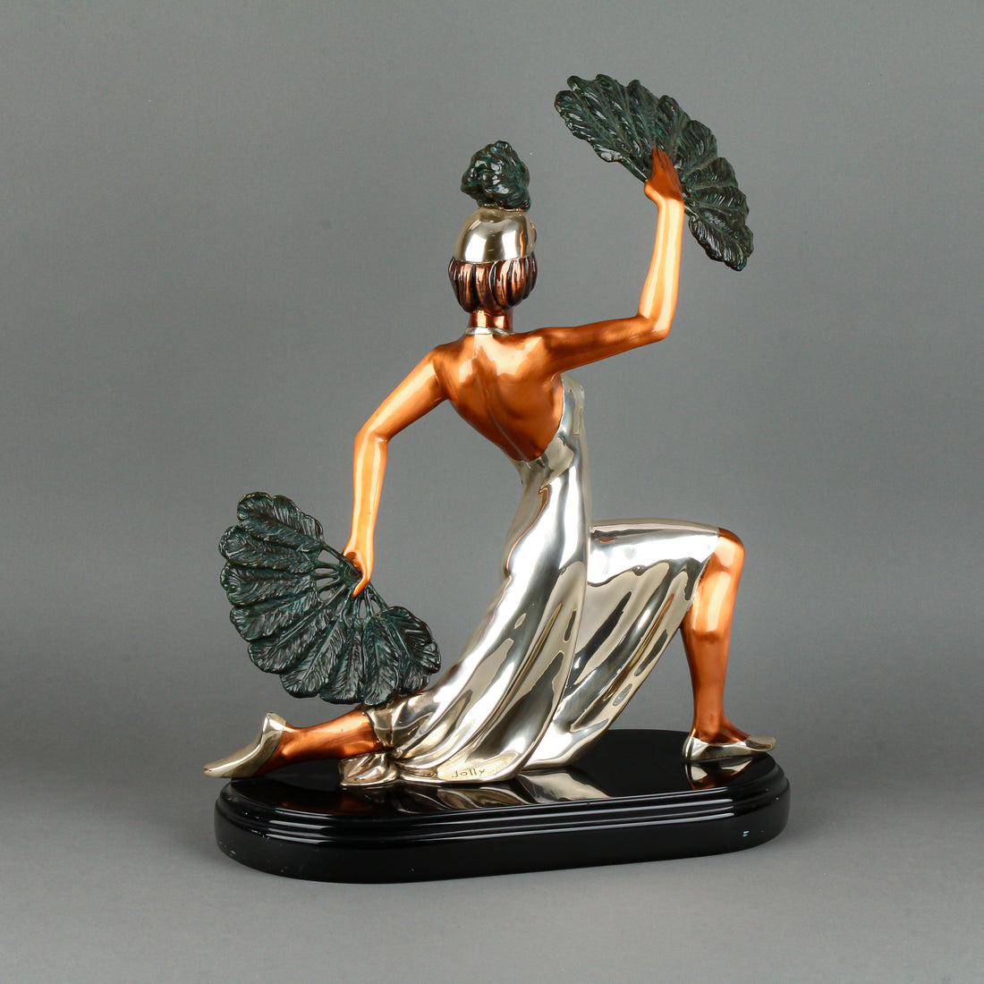 D'ARGENTA - Fan Dancer - Cast Silver & Copper Sculpture on Polymer Base