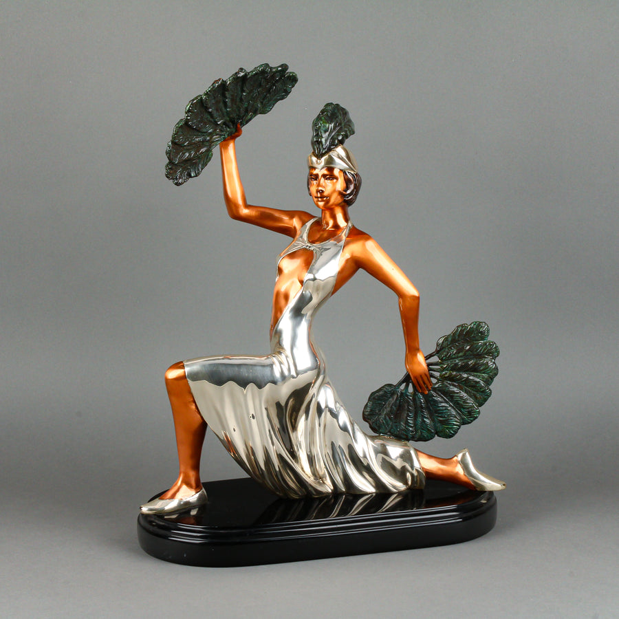 D'ARGENTA - Fan Dancer - Cast Silver & Copper Sculpture on Polymer Base