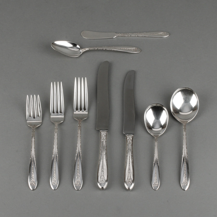 NATIONAL STERLING Margaret Rose Sterling Silver Flatware - 11 Place Settings +