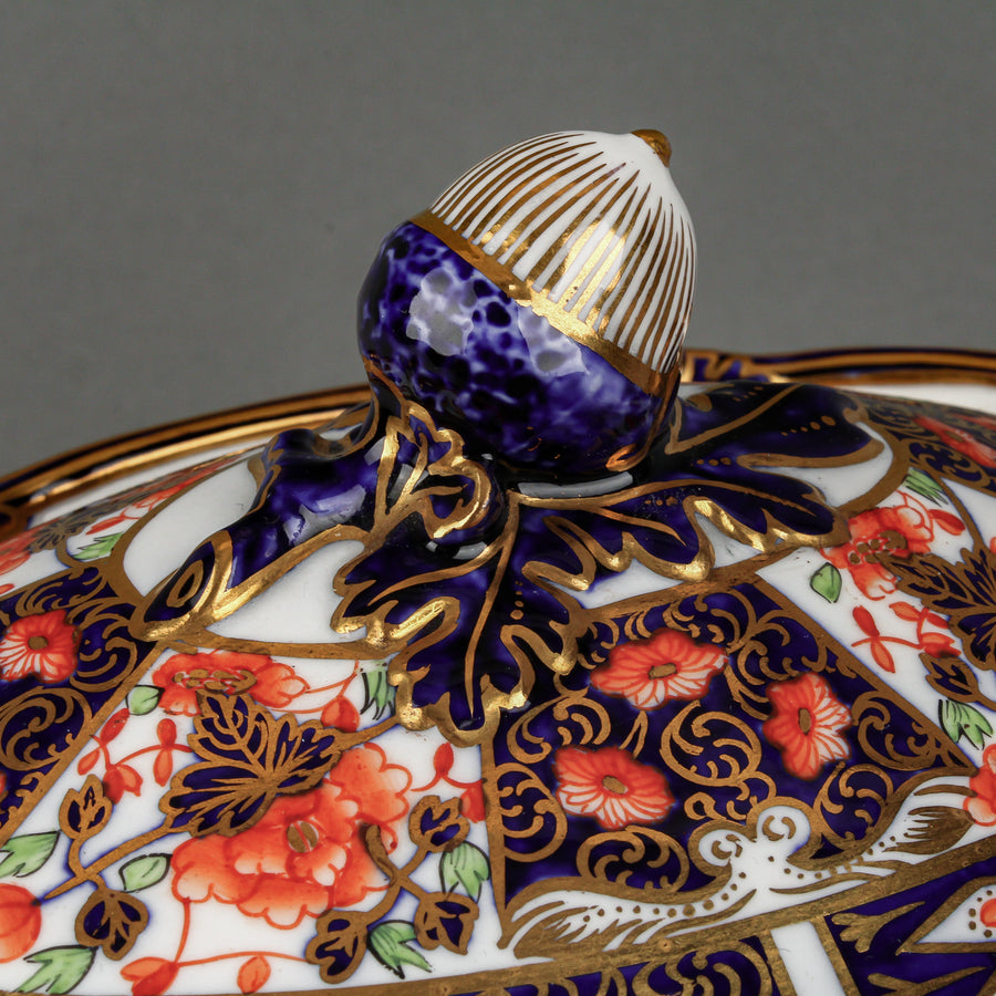 ROYAL CROWN DERBY Traditional Imari 2451 Oval Covered Saucier with Underplate