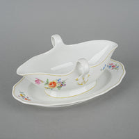 MEISSEN Floral On White Gravy Boat w/Fixed Saucer