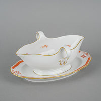 MEISSEN Ming Dragon Red Gravy Boat w/Fixed Saucer