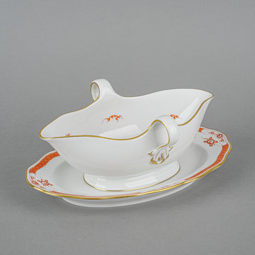 MEISSEN Ming Dragon Red Gravy Boat w/Fixed Saucer